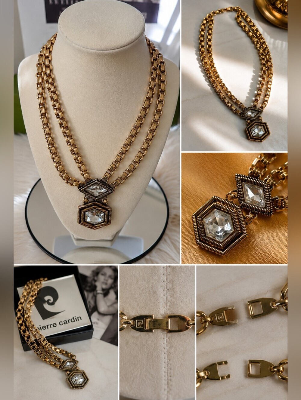 Rare Vintage Pierre Cardin Signed 1970s Space Age Geometric Crystal Necklace